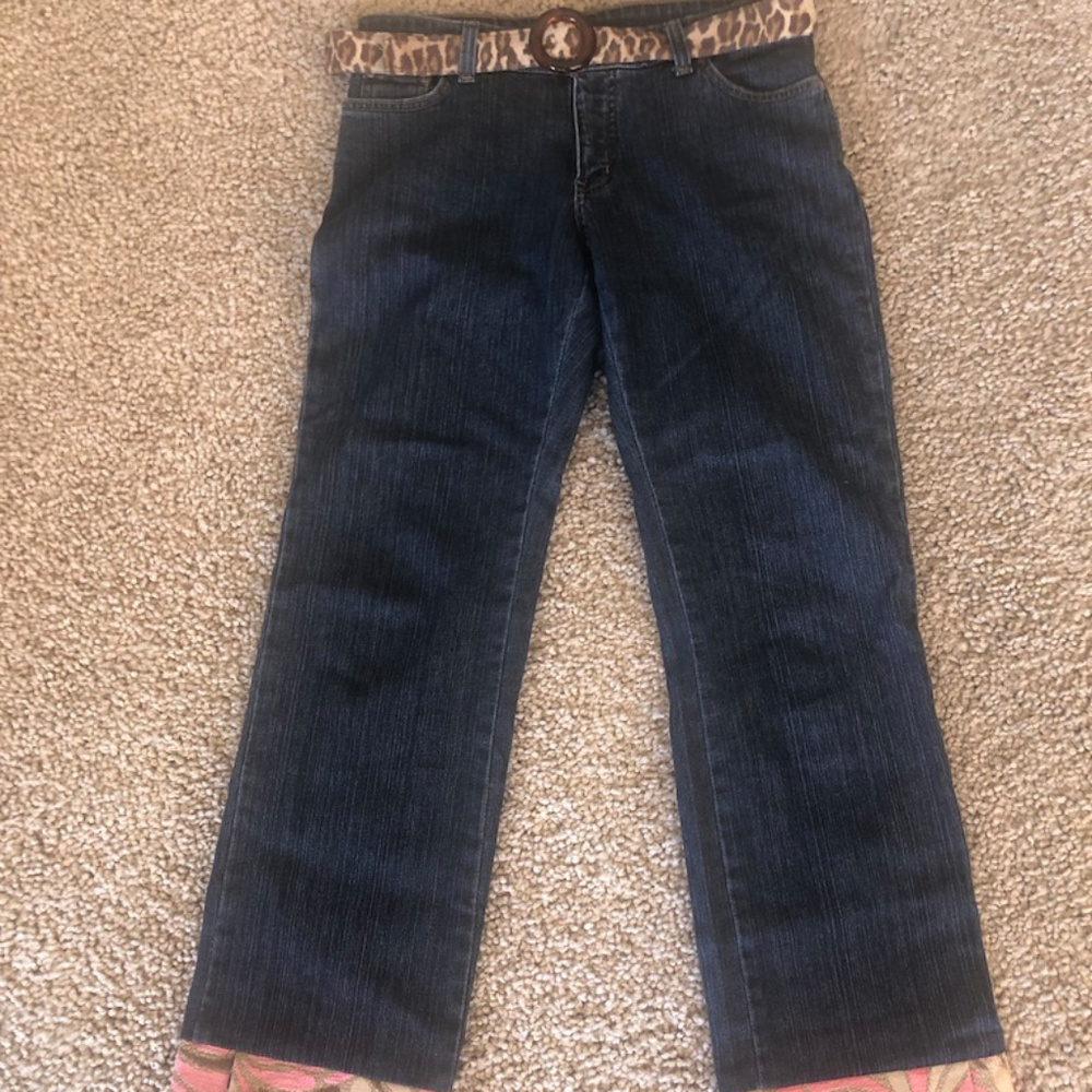 3 Sisters Deco Hem Boho Jeans - Leopard and Pink